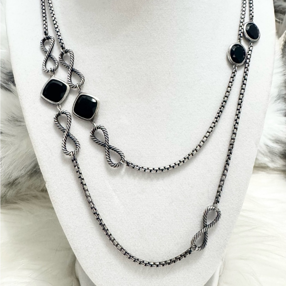 David Yurman 47” Infinity Necklace with Black Onyx .925 Sterling Silver - Picture 2 of 11